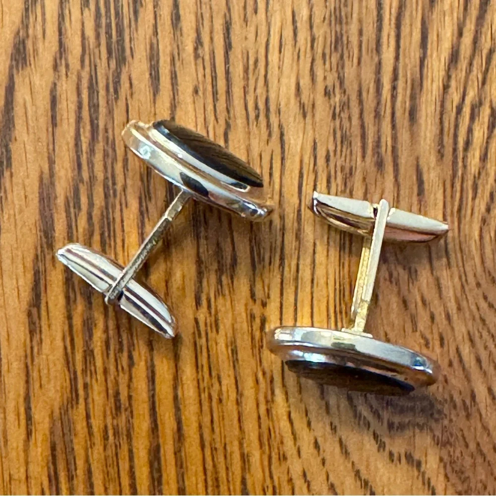Vintage Sarah Coventry Gold Mens Cufflinks Faux Black Onyx Mid Century